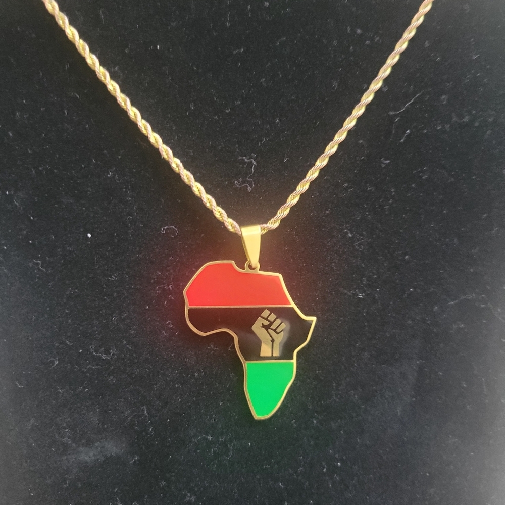 Gold 20" Plated 2mm Rope Chain with Multi-'coolored Africa Pendant